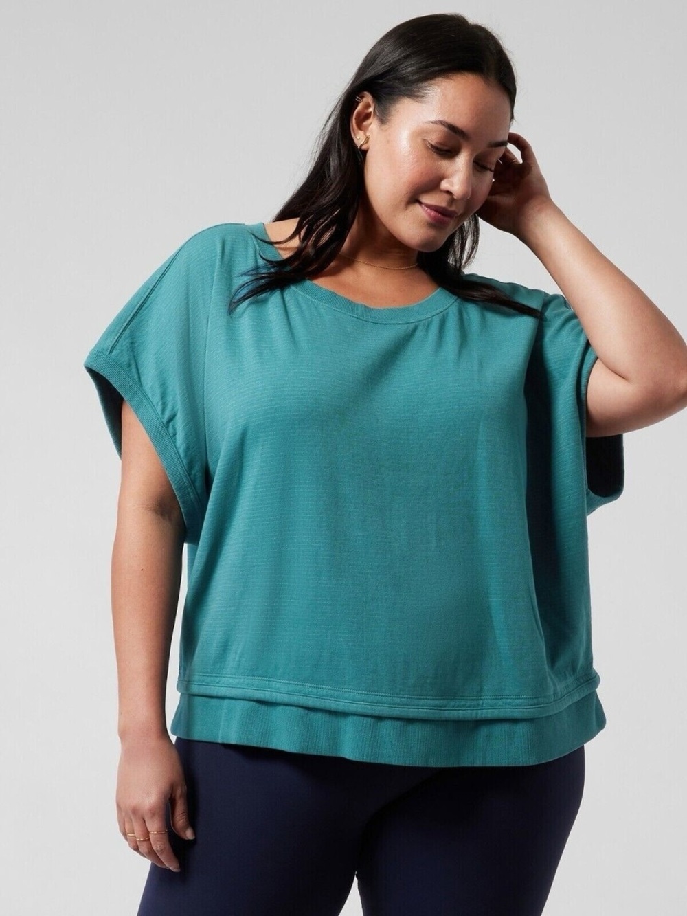 Athleta Women’s Sundown Shirred Tee In Borealis Green Size 3X GUC Boxy Oversized